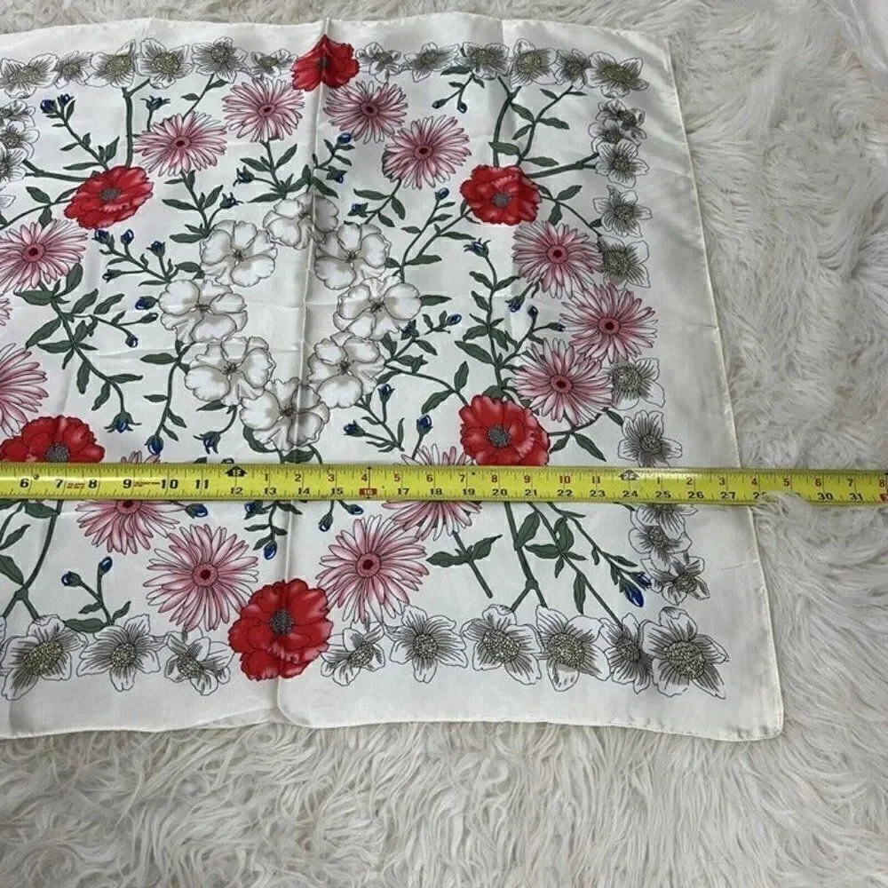Bohemian Floral White Silk Like Satin large Square Scarf Women Shawl Head wrap
